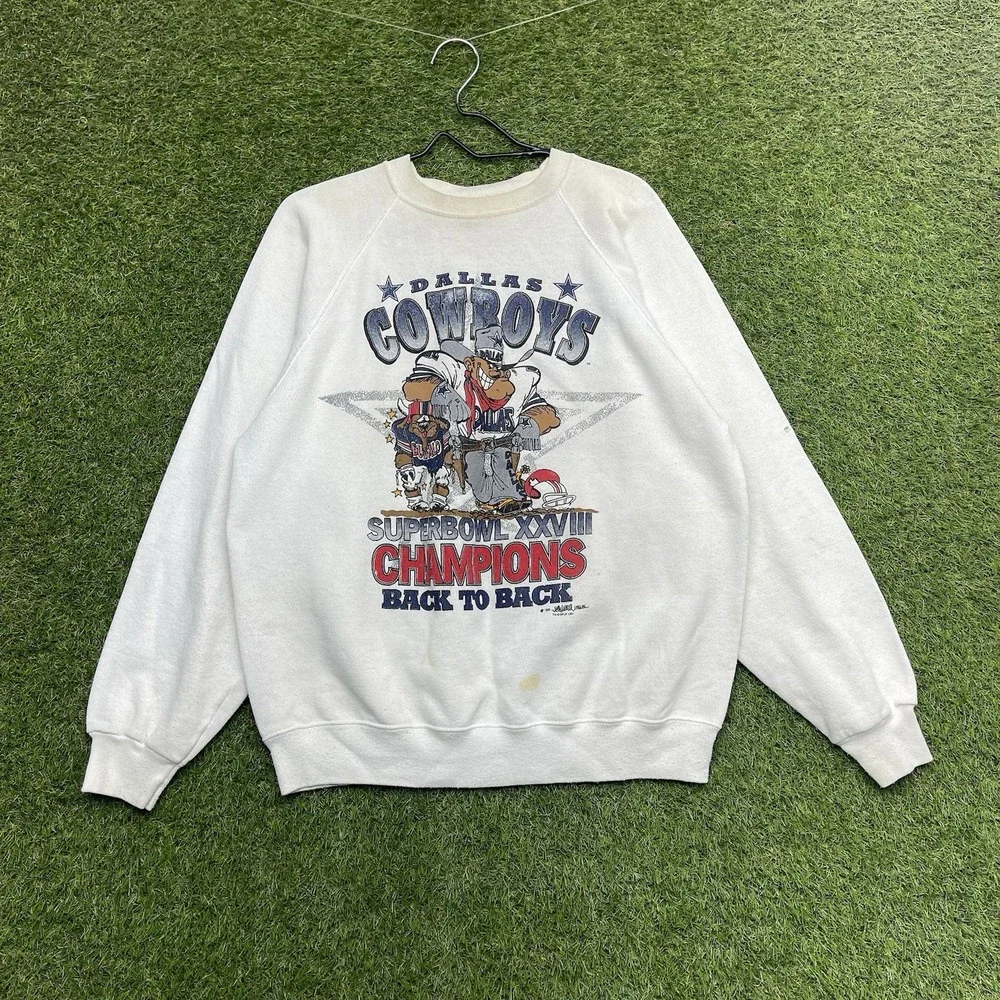 Vintage Dallas Cowboys Sweatshirt Mens Large Football White NFL Looney Tunes 90s